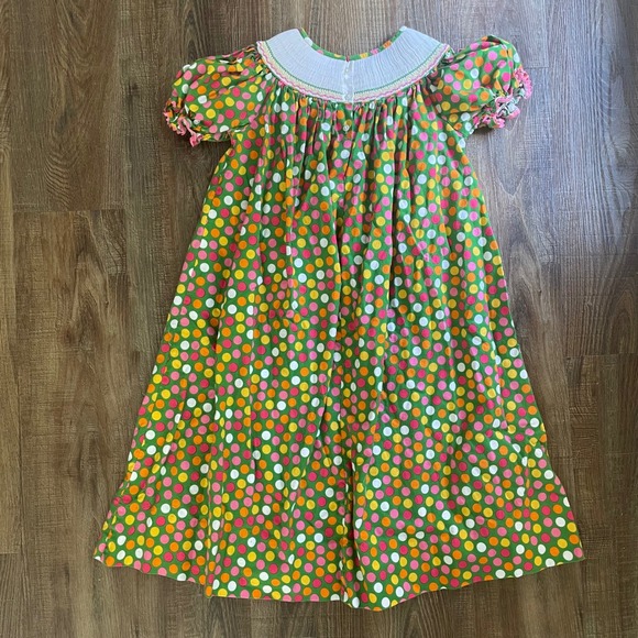 Claire & Charlie Smocked Dress Owl Polka Dot Green Party Girls Size 6X - Picture 2 of 7